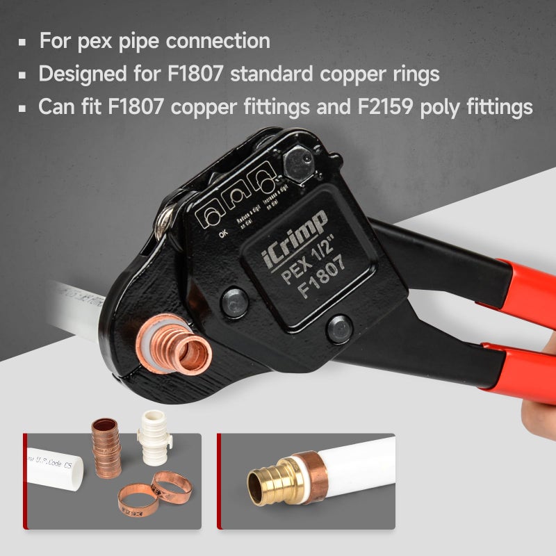 IWISS iCrimp Angle Head F1807 PEX Pipe Crimping Tool for Copper Rings - 1/2-inch Angle Single Crimper, Suitable for Tight Spaces - Image 5